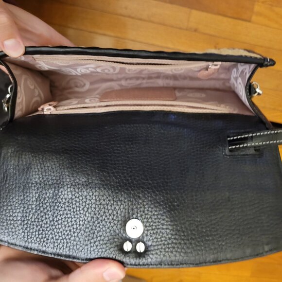 Brighton Straw Leather Heart Crossbody Shoulder Bag Polka Dot Trim